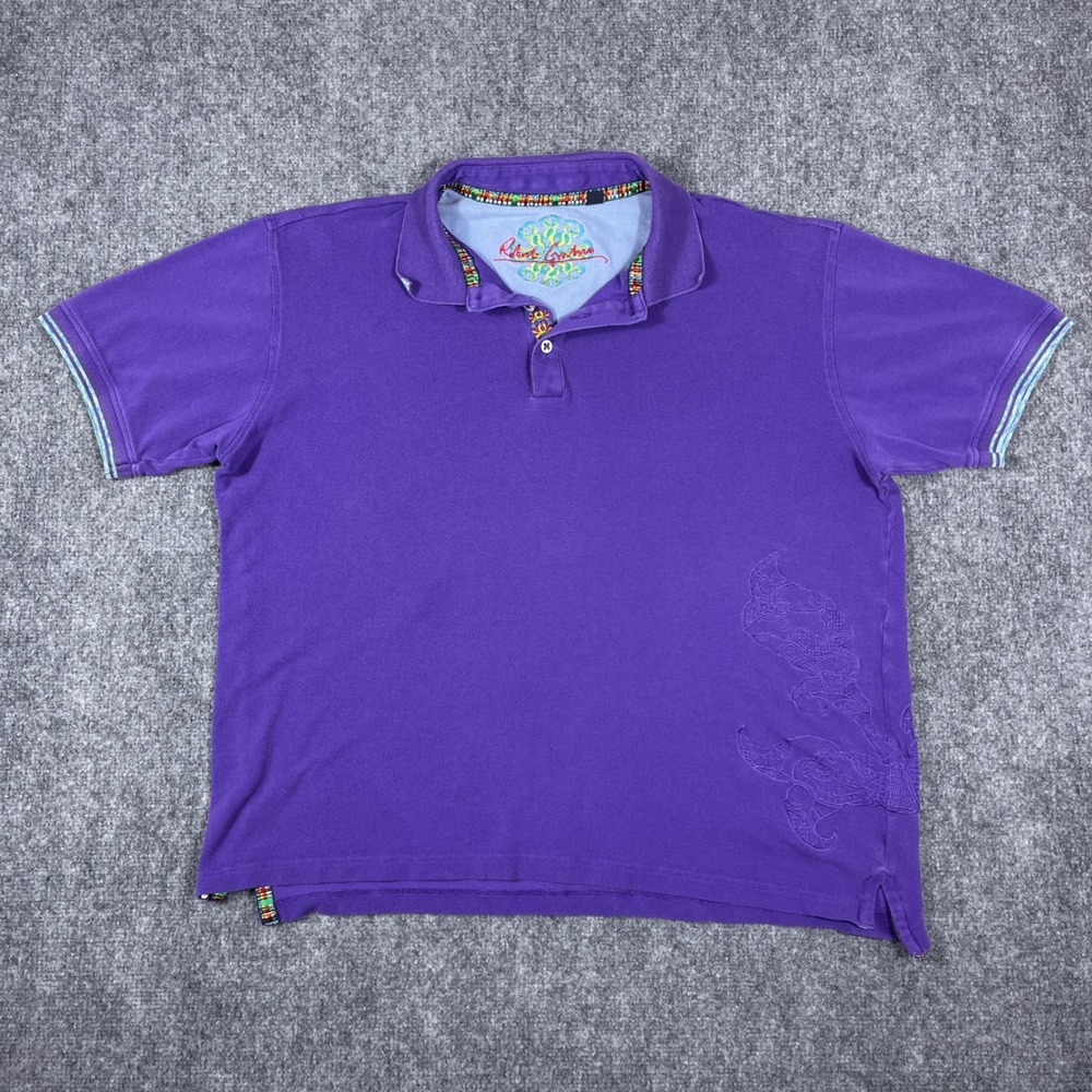 Robert Graham Polo Shirt Mens XL Purple Pima Cotton Embroidered Short Sleeve
